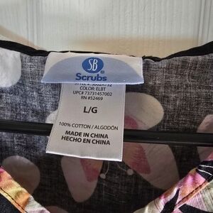 SB Scrubs Black Floral Cotton Sleep Top with Pink & Yellow Accents